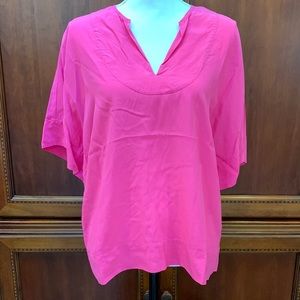 C Wonder hot pink silk shirt sleeved pullover blouse